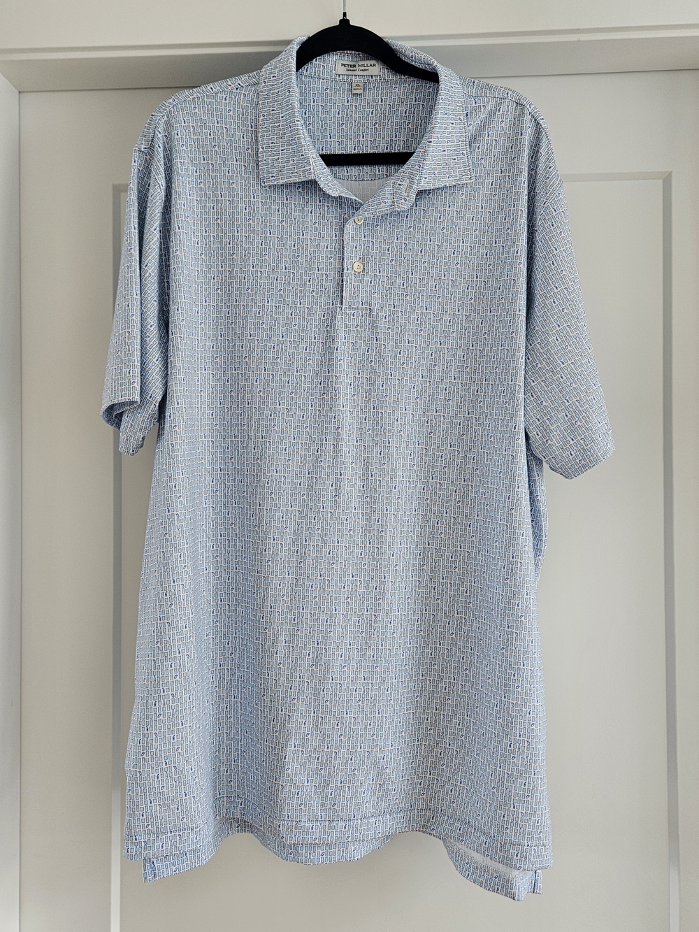 Peter Millar Summer Comfort Light Blue Micro-Pattern Golf Polo Sz XL Tall